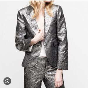 Zadig & Voltaire Vistar Jac Metallic Suit – Silver Foil Blazer + Pants Sz 34/2US